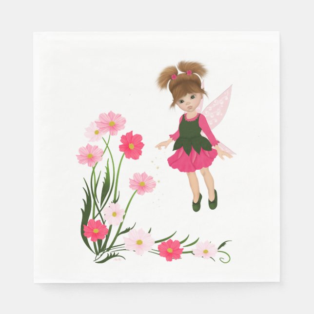 Serviette Jetable PetitRose "Petite Fleur Fée" , Naples en papier (Devant)
