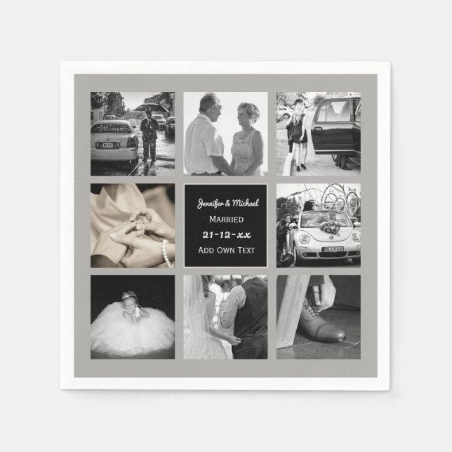Serviette Jetable PHOTO COLLAGE Wedding Vow Renewal Anniversary Grey (Devant)