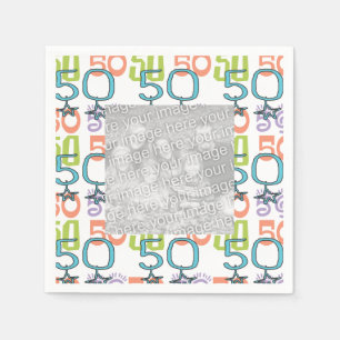 Serviette Jetable Photo personnalisée Fête colorée 50e anniversaire