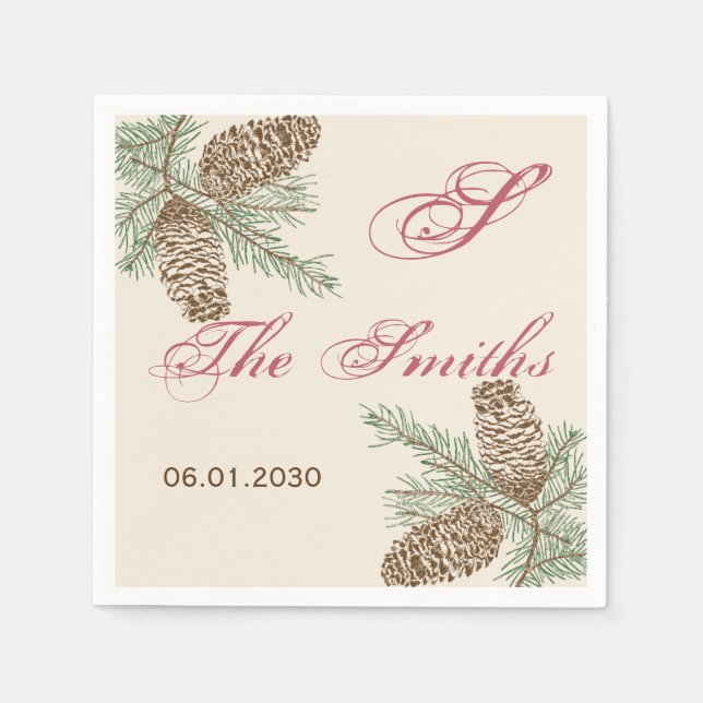 Serviette Jetable Pine Cone Nature sur Crème Mariage Napkin (Devant)