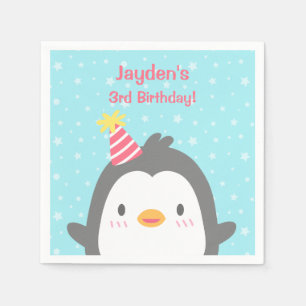 Serviette Jetable Pingouin joyeux fête d'anniversaire serviettes