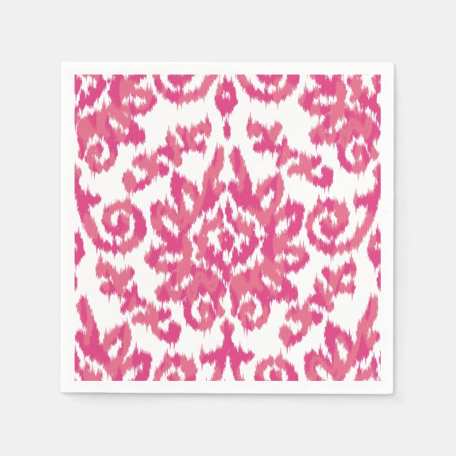 Serviette Jetable Pink Ikat Boho Whimsical Ethnic Girl Blanc & Rose (Devant)