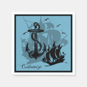 Serviette Jetable Pirate Ship & Ancres Black Silhouette Napkins 3