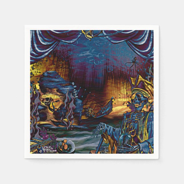 Serviette Jetable Pirate Skeleton Treasure Under the Sea Comic Art (Devant)