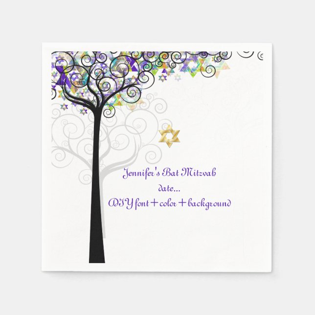 Serviette Jetable PixDezines ARBRE DE VIE/BAT MITZVAH/PURPLE (Devant)