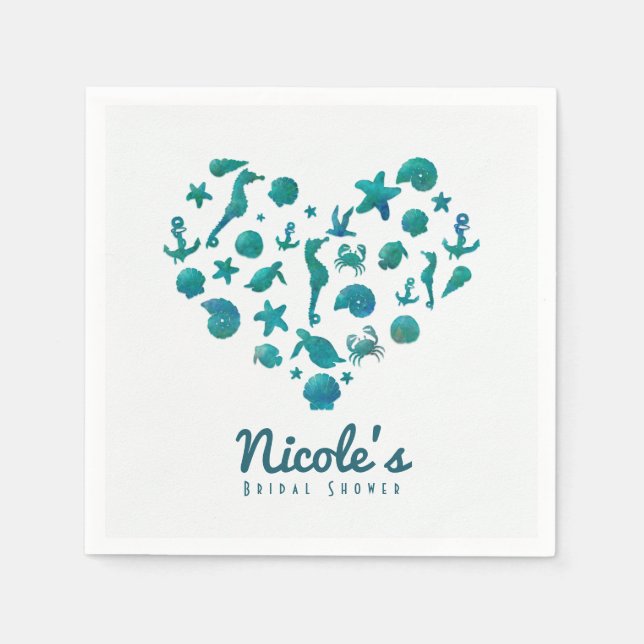 Serviette Jetable Plage Choses Turquoise Aquarelle Moderne Chic Part (Devant)
