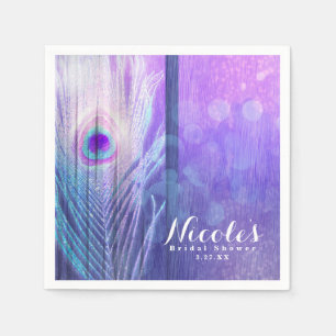 Serviette Jetable Plume de Paon Violet Glam Boho Chic Fête sur mesur