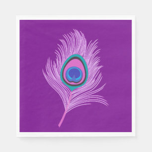 Serviette Jetable Plumes de paon orchidée sur Amethyst violet