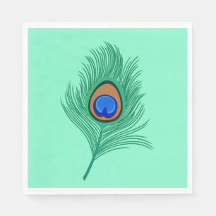Serviette Jetable Plumes de paon turquoise sur Aqua clair