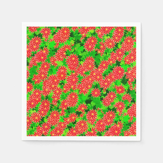 Serviette Jetable Poinsettias rouges et Holly vertes (Devant)