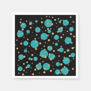 Serviette Jetable Point Confetti Or Bleu turquoise