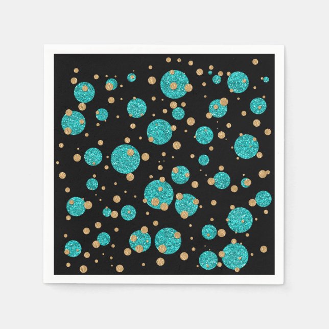 Serviette Jetable Point Confetti Or Bleu turquoise (Devant)
