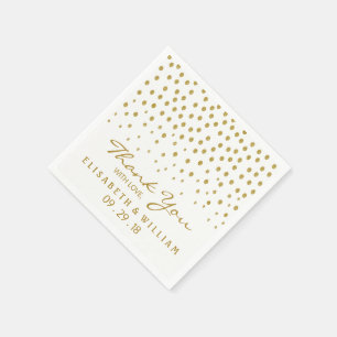 Serviette Jetable Point Polka Or - Blanc & Or - Mariage