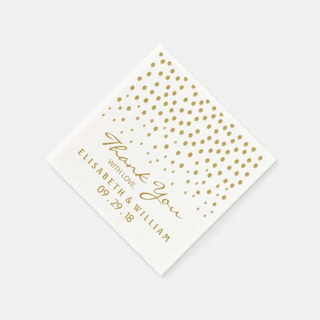 Serviette Jetable Point Polka Or - Blanc & Or - Mariage (Coin)
