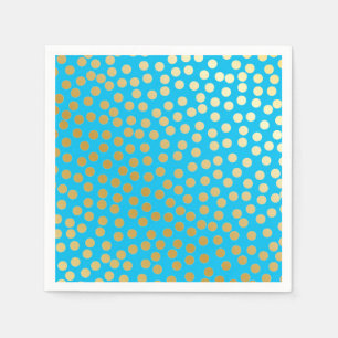 Serviette Jetable Pois moderne Aqua et or de confettis