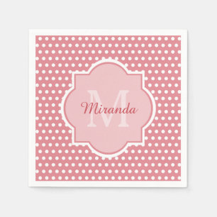 Serviette Jetable Pois roses mignons avec Monogramme et nom