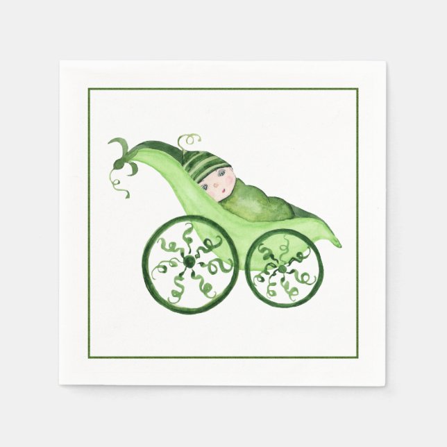 Serviette Jetable Pois vert Poussette bébé et bébé (Devant)