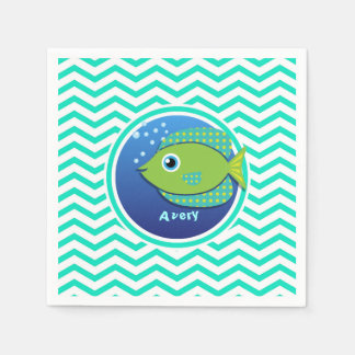Serviette Jetable Poisson vert ; Aqua Green Chevron