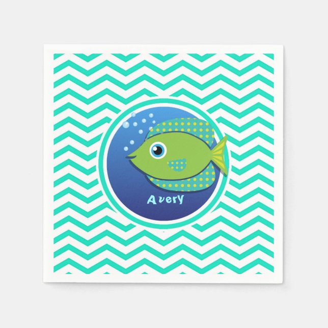 Serviette Jetable Poisson vert ; Aqua Green Chevron (Devant)