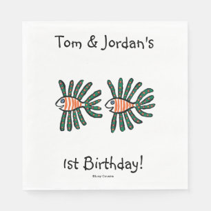 Serviette Jetable Poissons jumeaux verts et oranges d'aileron