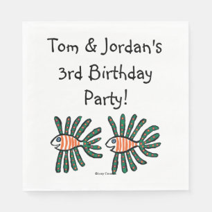 Serviette Jetable Poissons jumeaux verts et oranges d'aileron