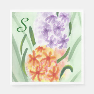 Serviette Jetable Pommes de serviettes Monogram Fleurs Hyacinth viol