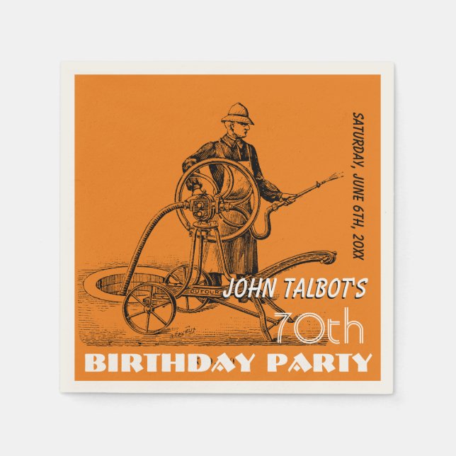 Serviette Jetable Pompier arroseur 70e Anniversaire Papier de fête N (Devant)