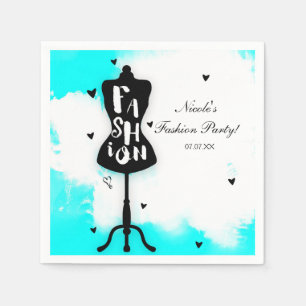 Serviette Jetable Porte-mannequin FASHION Aqua & Blanc avec Cœurs