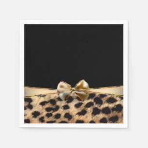 Serviette Jetable Poster de animal Cheetah Leopard Black & Gold Bow