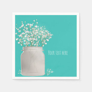 Serviette Jetable Pot Mason Turquoise pour Baby Shower & Babys Breat