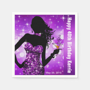 Serviette Jetable Pourpre de la fête d'anniversaire d'étincelle de