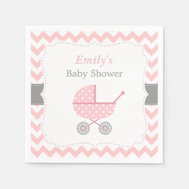 Serviette Jetable Poussette rose Chevron Baby Girl Douche serviettes (Devant)