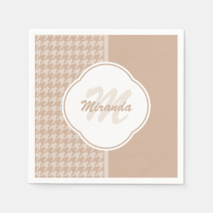 Serviette Jetable Preppy Beige et Tan Houndstooth Monogramme et nom