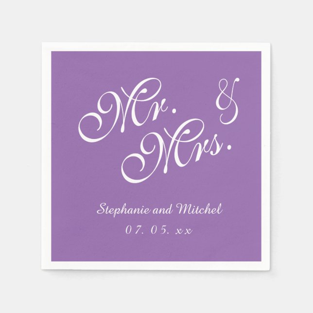 Serviette Jetable Purple, M. et Mme. | Papier mariage (Devant)