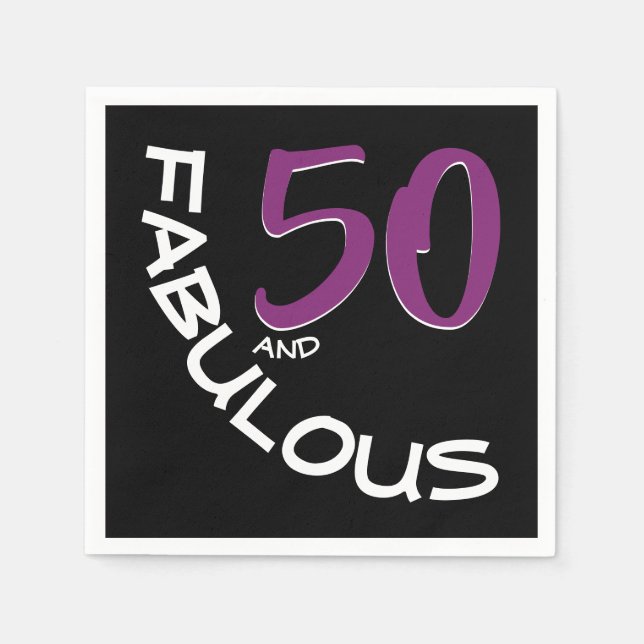 Serviette Jetable Purple & White Typografy 50 et Fabulous Birthday (Devant)