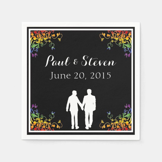 Serviette Jetable Rainbow Flouritures Gay Mariage Cocktail Napkins (Devant)