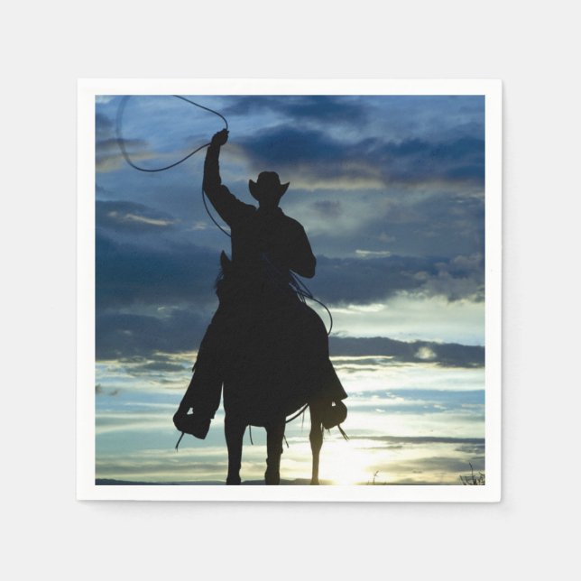Serviette Jetable Ranch coucher de soleil cheval équitation Cow-boy  (Devant)
