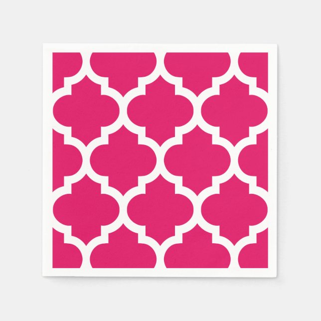 Serviette Jetable Raspberry White Moroccan Quatrefoil Pattern #5 (Devant)