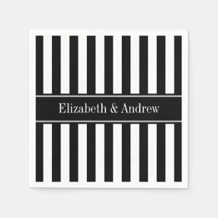 Serviette Jetable Rayure Noir Blanc Noir Monogramme Nom