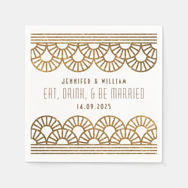 Serviette Jetable Réception de mariage Gold Art Déco Cockatil Napkin (Devant)