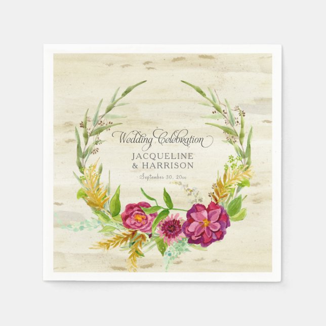 Serviette Jetable Réception de mariage Guirlande de Bourgogne Pays r (Devant)