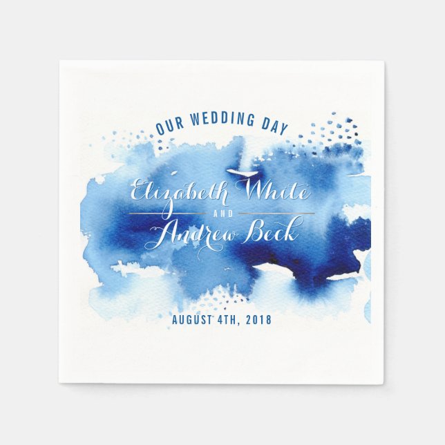 Serviette Jetable RÉCEPTION TENDANCE design aquarelle bleu éclatant (Devant)