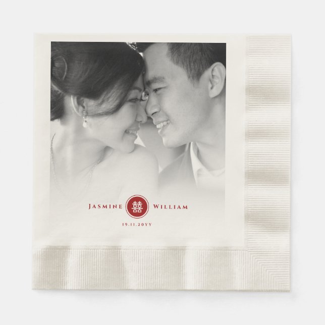 Serviette Jetable Red Circle Double Bonheur Mariage chinois Photo (Devant)