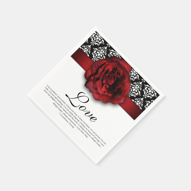 Serviette Jetable Red Rose Damask Amour Mariage Anniversaire (Coin)
