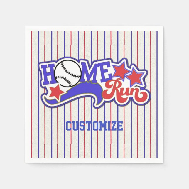 Serviette Jetable Red White & Blue Home Run Baseball Stried Napkins (Devant)