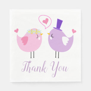 Serviette Jetable Remerciements de mariage Oiseaux de l'amour rose e