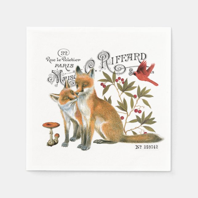 Serviette Jetable renard vintage (Devant)