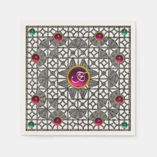 SERVIETTE JETABLE RETOUR BLANC GÉOMÉTRIQUE LACE ROSE GEM PIERRE MONO