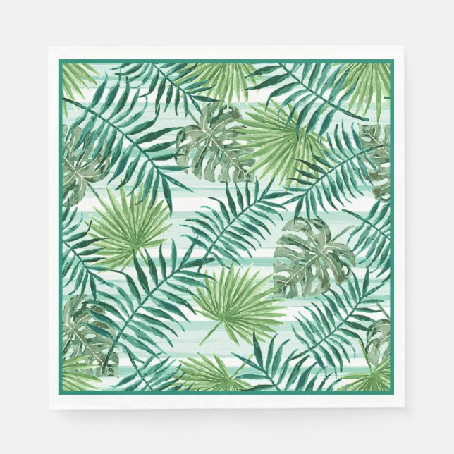 Serviette Jetable Retro Chic Tropical Green Palm Feuille Motif d'art (Devant)