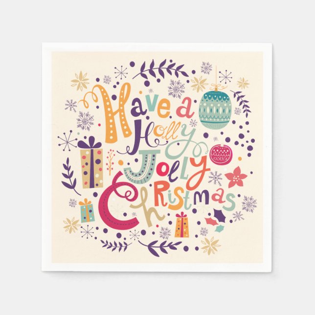 Serviette Jetable Retro Holly Jolly Design de Noël (Devant)